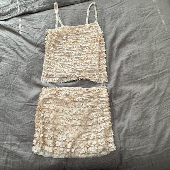 Free People Porter Sequin Top and Skirt Set Medium Boho Sold Out $350 Retail - Picture 5 of 16